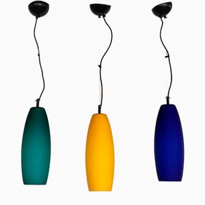 Italian Pendant Lamp Set in Murano Frosted Glass by De Majo Murano, 1970s, Set of 3