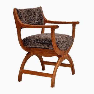 Danish Kurul Chair in Sheepskin and Oak by Henning Kjærnulf, 1960s