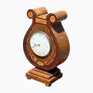 Edwardian Inlaid Lyre Shaped Clock