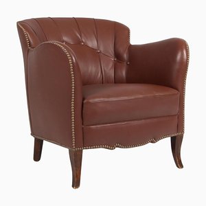 Fauteuil Club en Cuir Marron, Danemark, 1940s