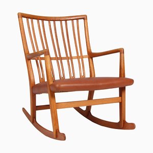 ML33 Rocking Chair in Oak and Leather by Hans J. Wegner, 1950s