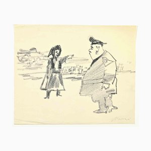 Mino Maccari, Polizei und Frau, Bleistiftzeichnung, 1945