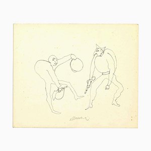 Mino Maccari, Los hombres de las armas, dibujo a tinta, años 60