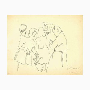 Mino Maccari, The Exhibition, Ink Drawing, 1960s