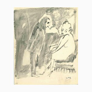 Mino Maccari, Smokers, Watercolor, 1940s