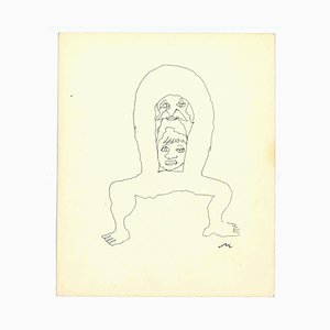 Mino Maccari, cuerpo distorsionado, dibujo a tinta, años 60