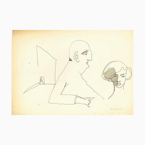 Mino Maccari, Ego and Shadow, Ink Drawing, 1960s