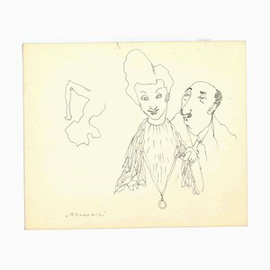 Mino Maccari, Das Paar, Tuschezeichnung, 1940er