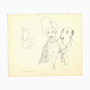 Mino Maccari, The Couple, Ink Drawing, 1940s