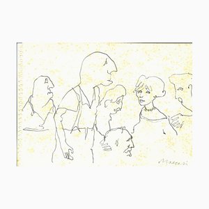 Mino Maccari, Family Reunion, Ink Drawing, 1950s