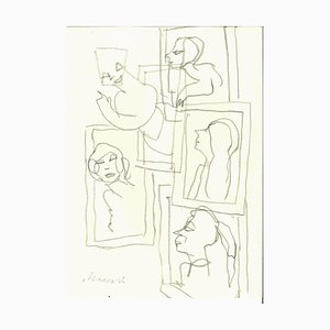 Mino Maccari, Women in Frames, Dibujo a lápiz, años 50