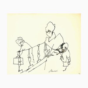 Mino Maccari, The Departure, dibujo a tinta, años 60