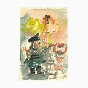 Mino Maccari, Dreamy Woman, Watercolor, 1950s