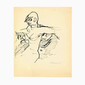 Mino Maccari, desnudo seductor, dibujo a tinta, años 60