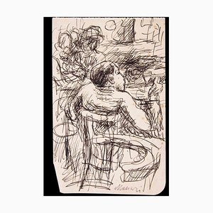 Mino Maccari, At the Cafe, Ink Drawing, 1940s