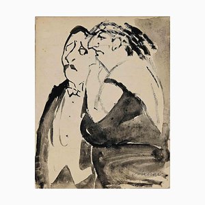 Mino Maccari, Couple at Party, Watercolor, 1940s