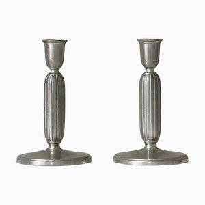 Art Deco Model 2574 Candlesticks in Pewter by Just Andersen, 1930s, Set of 2