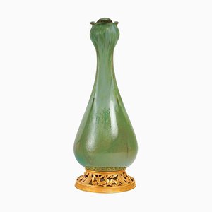 Jugendstil Vase aus Steingut und vergoldeter Bronze von Paul Lack