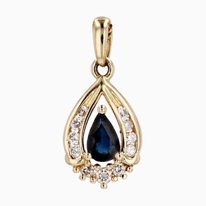 Pendentif Goutte Moderne en Or Jaune 18 Carats avec Saphir et Diamants