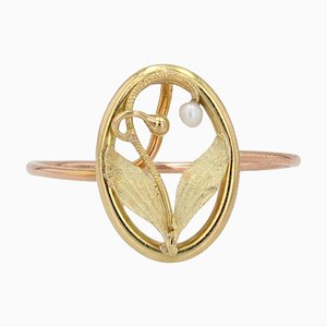 18 Karat Yellow Rose Gold Ring with Pearl, 1890s