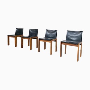 Mid-Century Modern Stühle aus Holz & Leder im Stil von Scarpa, 1960er