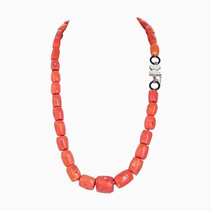 Collier corail, pierres blanches, rubis, onyx, or rose et argent