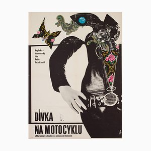 Chica en motocicleta y 1968 póster de película A1 checo, Stanislav Vajce