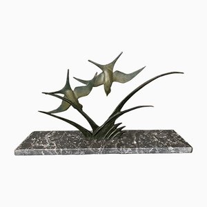 Art Deco Bronze Sculpture in Gray Marble from TIT