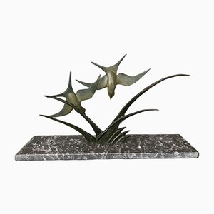 Art Deco Bronzeskulptur aus grauem Marmor von TIT
