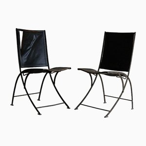 Antike französische Stühle aus Eisen & Leder, 1800er, 2er Set