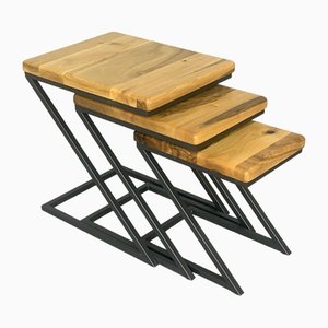 Tavolini ad incastro vintage in legno, set di 3