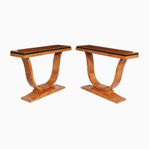 French Art Deco Console Tables in Amboyna, Set of 2