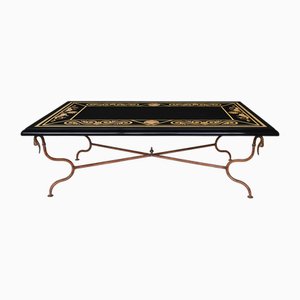 Living Room Table with Black Slate Plane and Wrought Iron Base from Cupioli Living