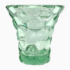 Grüne Wabenvase aus Kristallglas von Pierre d'Avesn, Frankreich, 1930er