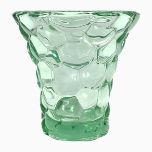 Vase en Cristal Nid d'Abeille Vert par Pierre d'Avesn, France, 1930s