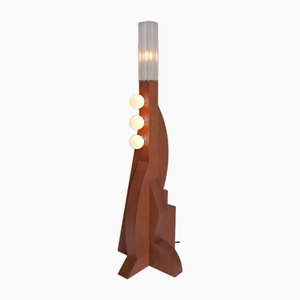 Tower Floor Lamp with Terracotta Oak Base and Frosted Shade by Louis Jobst