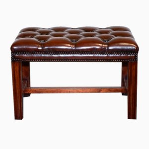 Vintage Chesterfield Hand-Dyed Brown Leather Tuffed Footstool