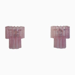 Apliques de pared de tubo de cristal de Murano con tubos de vidrio rosa. Juego de 2