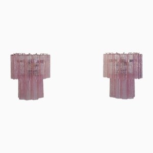 Murano Glass Tube Wall Sconces with Pink Glass Tubes, Set of 2