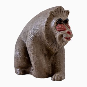 Scultura Mandrill in gres smaltato di Vicke Lindstrand per Uppsala Ekeby, Svezia, anni '40