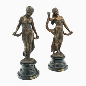 Antike französische Tugendfiguren aus Bronze, 1890, 2er Set