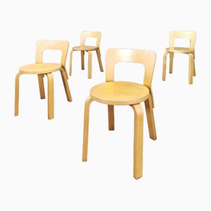 Modell 66 Stühle aus gebogener Birke von Alvar Aalto für Artek, 1970er, 4er Set