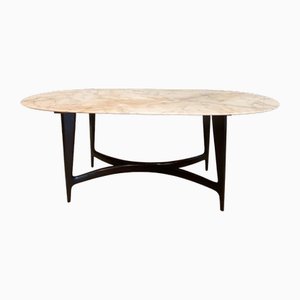 Oval Table with Wooden Base and Marble Shelf attributed to Guglielmo Ulrich, Italy, 1950s