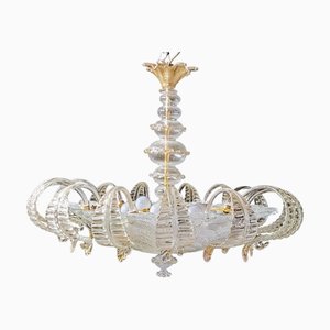 Lámpara de araña de cristal de Murano dorado, años 80