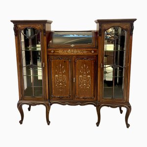 Large Antique Victorian Mahogany Inlaid Display Cabinet, 1870s