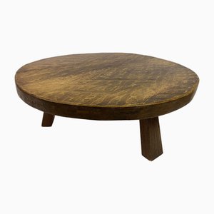 Oak Brutalist Coffee Table with Adzed Top, 1960s