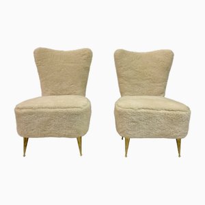 Italian Slipper Chairs in Faux Fur, 1950s, Set of 2