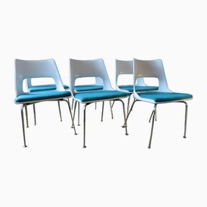 White Chairs with Turquoise Slabs by Kay Korving, Denmark, 1975, Set of 6