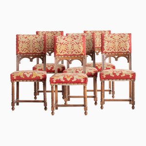 Tapestry & Walnut Dining Chairs, France, 1910s, Set of 6