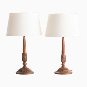French Patinated Copper Table Lamps, 1900s, Set of 2